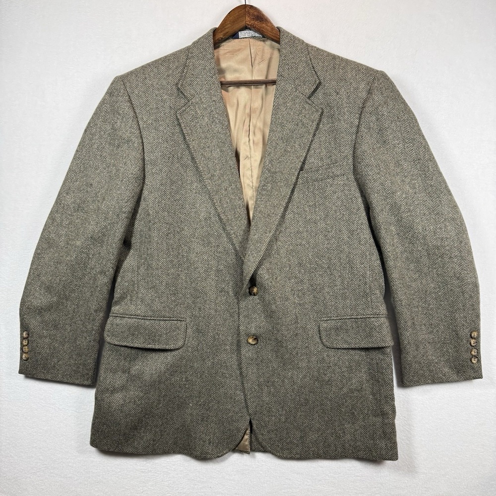 Lands' End Blazer Mens 44L‎ Herringbone Wool Sport Coat USA Made Classic - Picture 2 of 16